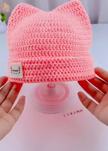 Pembe Örgü çocuk Bere - Görsel 3