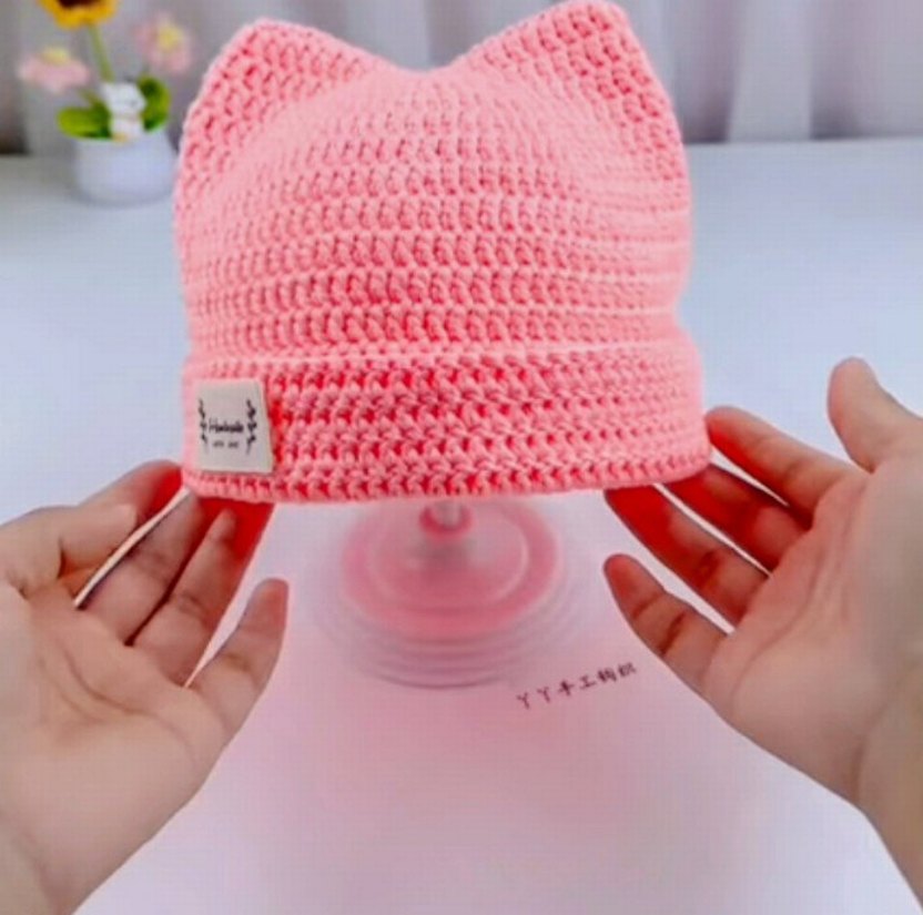 Pembe Örgü çocuk Bere - Görsel 3