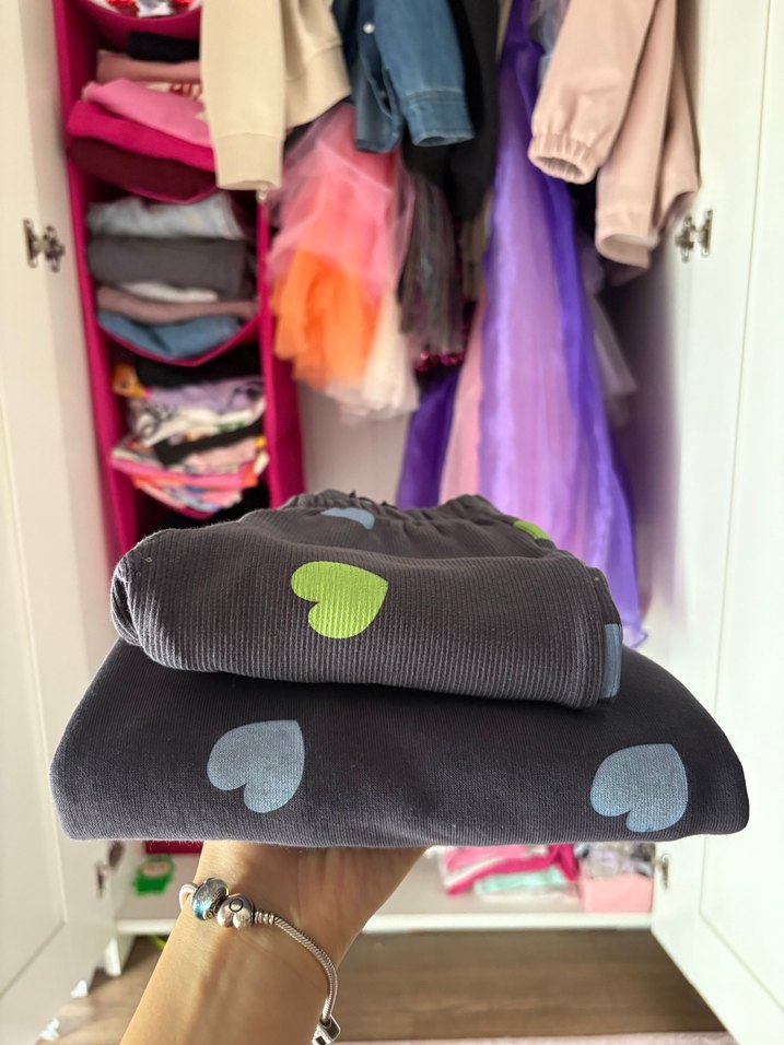 Kız Çocuk Çok Renkli Kalp Desenli Sweatshirt ve Eşofman - Görsel 4