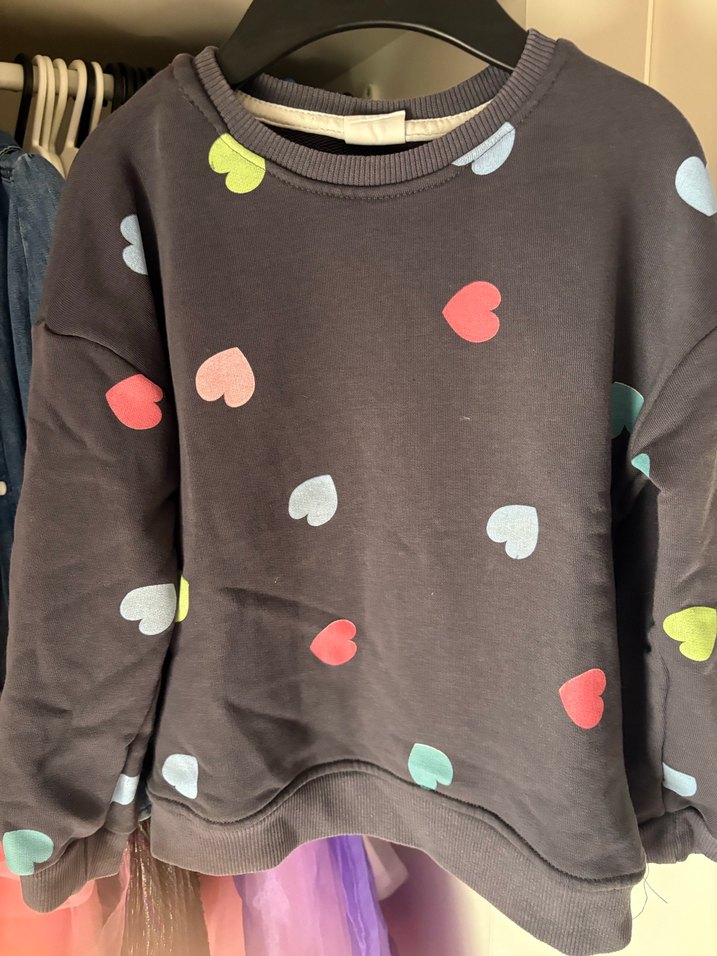 Kız Çocuk Çok Renkli Kalp Desenli Sweatshirt ve Eşofman - Görsel 2