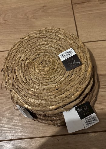 Bohem Tarzı Kahverengi Hasır Tabak ve Altlıkları - Görsel 3