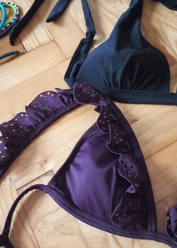 Mor Fırfırlı Strappy Bikini Üstü - Görsel 2