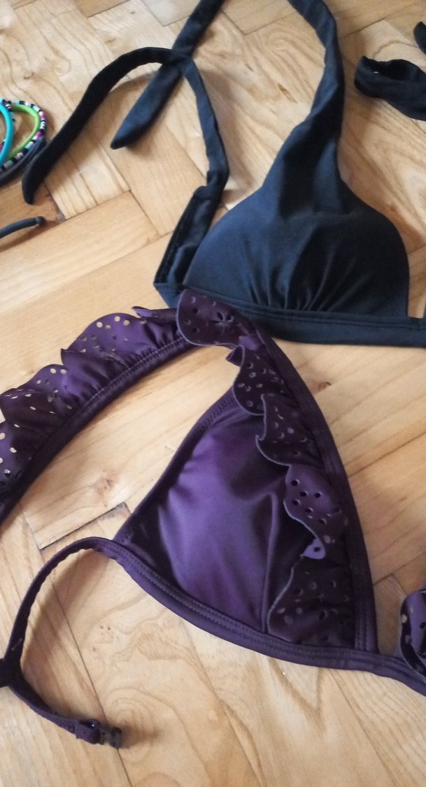 Mor Fırfırlı Strappy Bikini Üstü - Görsel 2