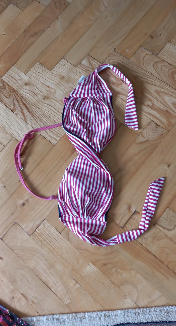 Pembe Çizgili Bağlamalı Bikini Üstü - Görsel 2