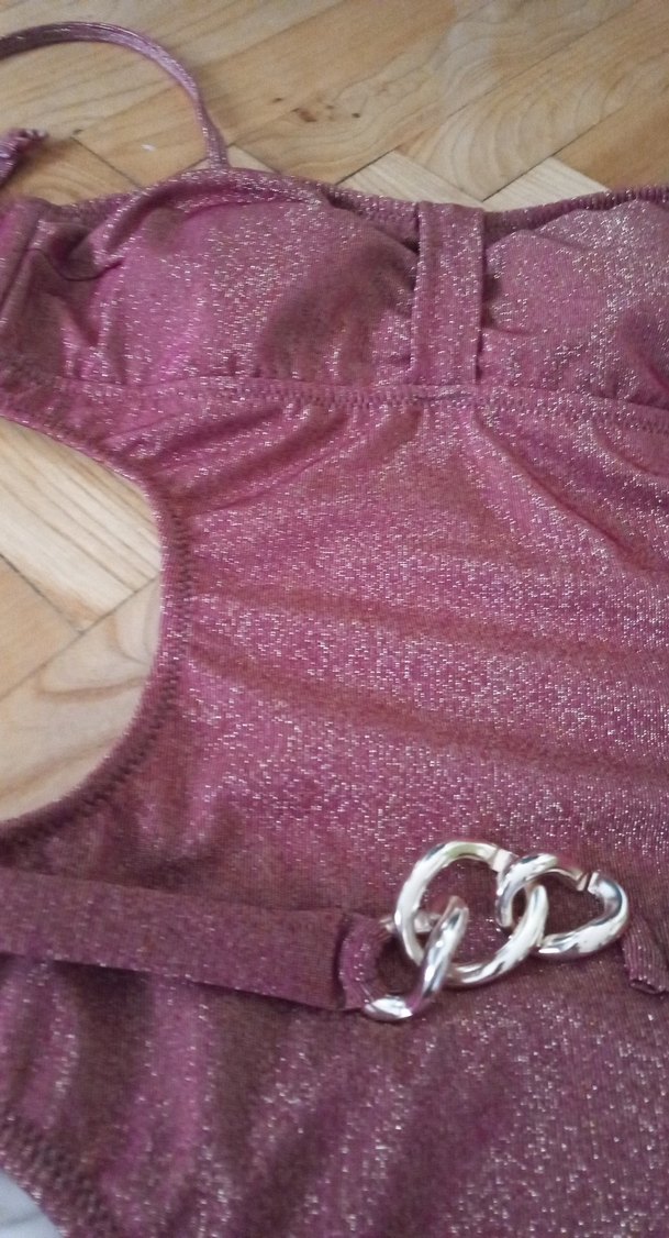 Parlak Pembe Tokalı Askılı Kadın Mayo - Görsel 2