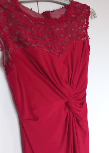Kırmızı Drapeli Uzun Abiye Elbise - Görsel 2