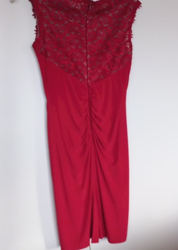 Kırmızı Drapeli Uzun Abiye Elbise - Görsel 5