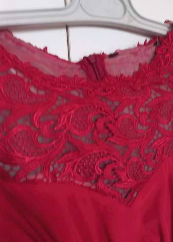 Kırmızı Drapeli Uzun Abiye Elbise - Görsel 3