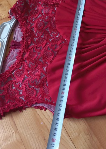 Kırmızı Drapeli Uzun Abiye Elbise - Görsel 9