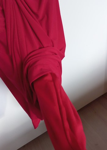 Kırmızı Drapeli Uzun Abiye Elbise - Görsel 6