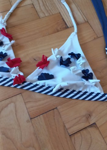 xs Beden mavi Renk Renkli Fırfırlı Mavi Mini Bikini Üstü