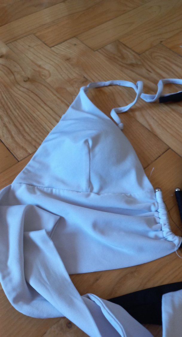 Beyaz Siyah Drapeli Strappy Monokini - Görsel 2