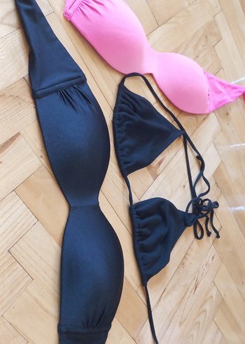 Pembe ve Siyah İpli Kadın Bikini Takımı