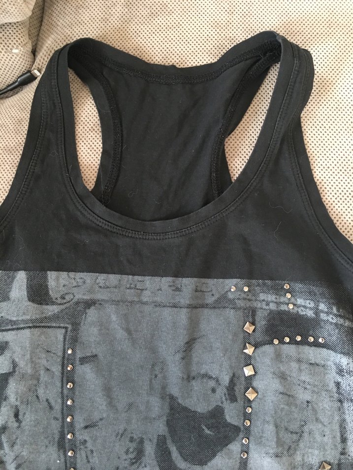 Payetli Baskılı Gri Rock Punk Straplez Kadın Atlet - Görsel 5