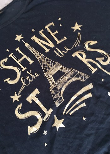 Püsküllü, baskılı, kısa kollu siyah kız tişörtü - Görsel 5