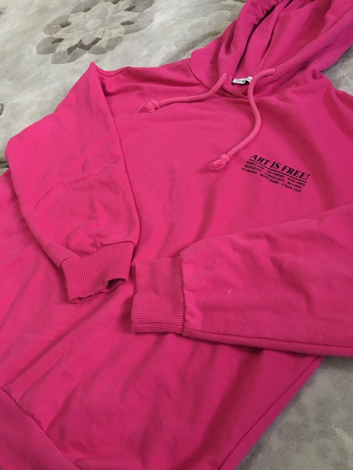 Pembe Kapüşonlu Kadın Sweatshirt - Görsel 2