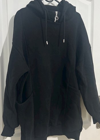 Siyah Kapüşonlu Oversize Sweatshirt - Görsel 2