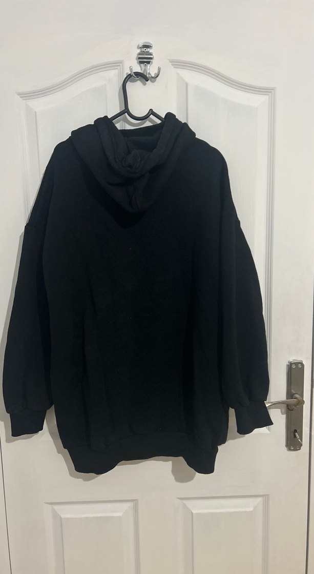 Siyah Kapüşonlu Oversize Sweatshirt - Görsel 4