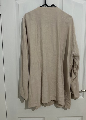 Bej Uzun Kollu Keten Kadın Kimono takımı - Görsel 4