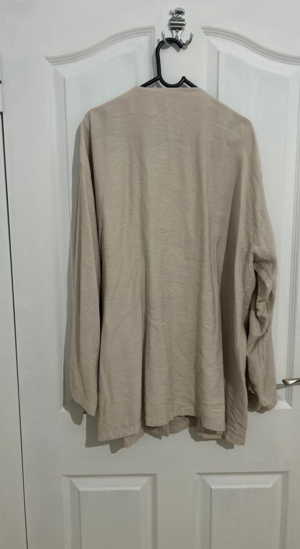 Bej Uzun Kollu Keten Kadın Kimono takımı - Görsel 4