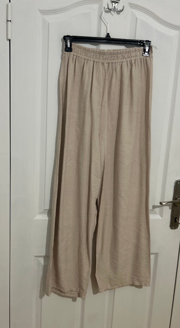 Bej Uzun Kollu Keten Kadın Kimono takımı - Görsel 5