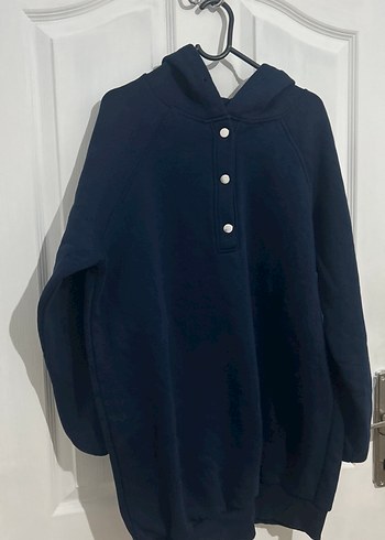 Düğmeli Mavi Kadın Sweatshirt - Görsel 2