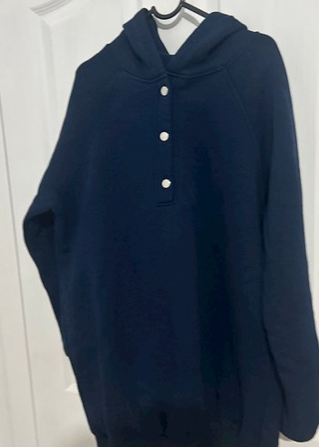 Düğmeli Mavi Kadın Sweatshirt - Görsel 3