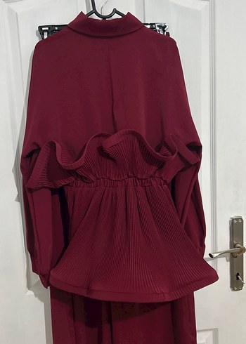 Bordo Şifon Uzun Kollu Kadın Takım - Görsel 4