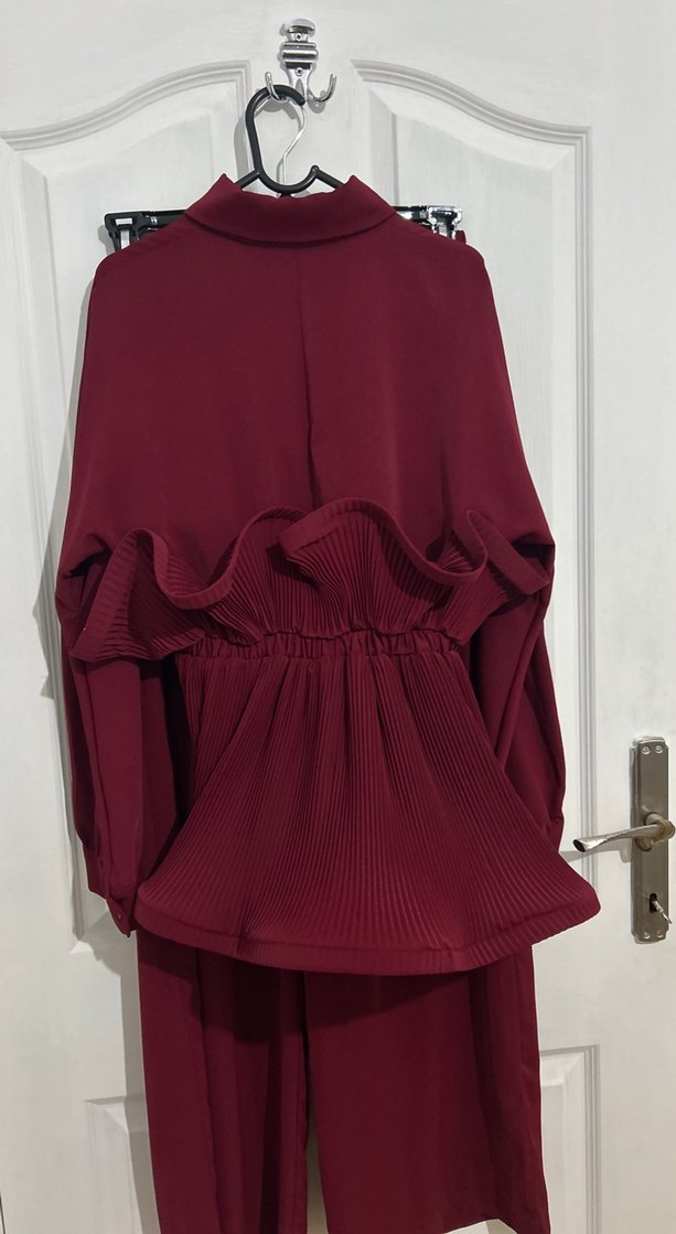 Bordo Şifon Uzun Kollu Kadın Takım - Görsel 4