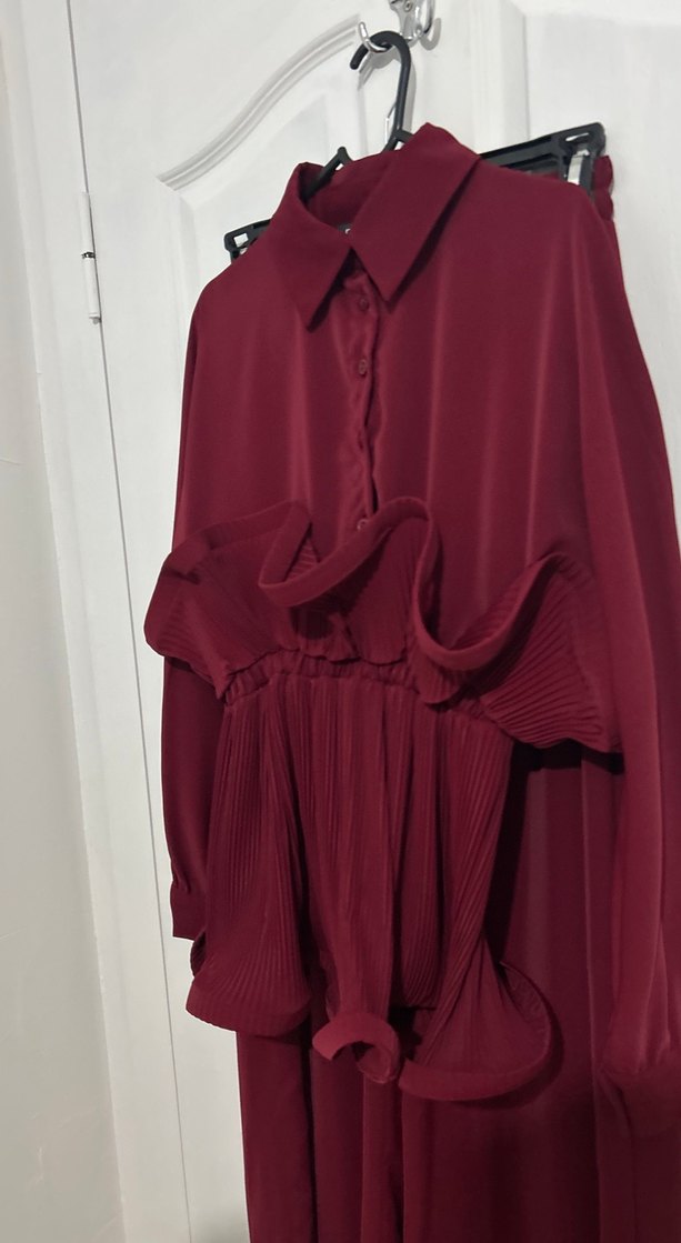 Bordo Şifon Uzun Kollu Kadın Takım - Görsel 3