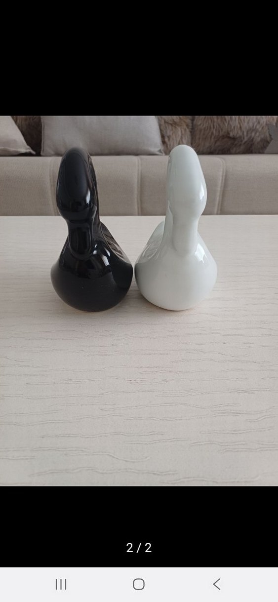 Siyah ve Beyaz Seramik Kuğu Biblo Seti - Görsel 2