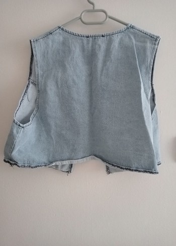 36 Beden mavi Renk V Yaka Kolsuz Mavi Denim Yelek