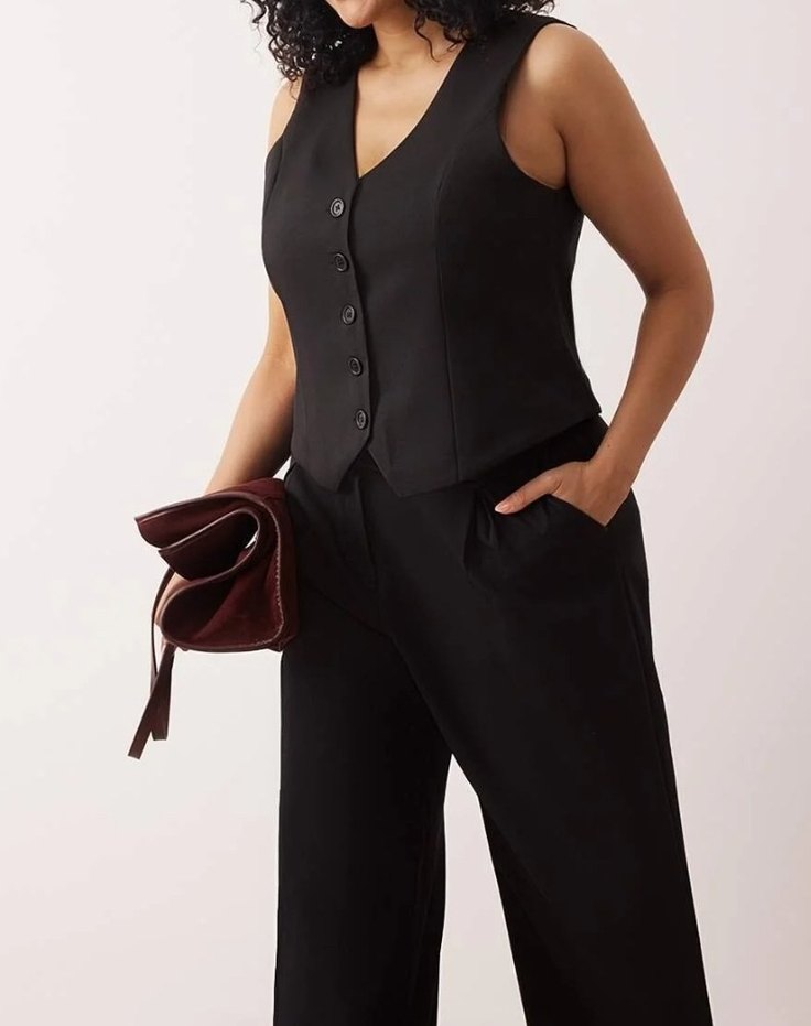 siyah düğmeli dokuma yelek - Görsel 2