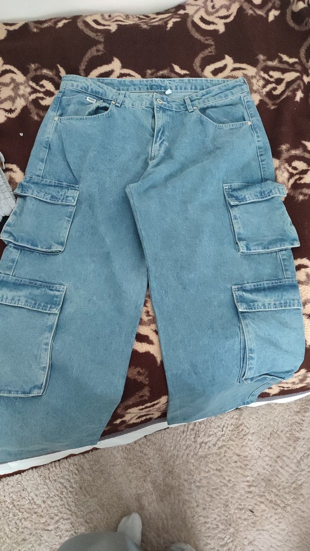 Mavi Bol Kesim Kot Pantolon - Görsel 2