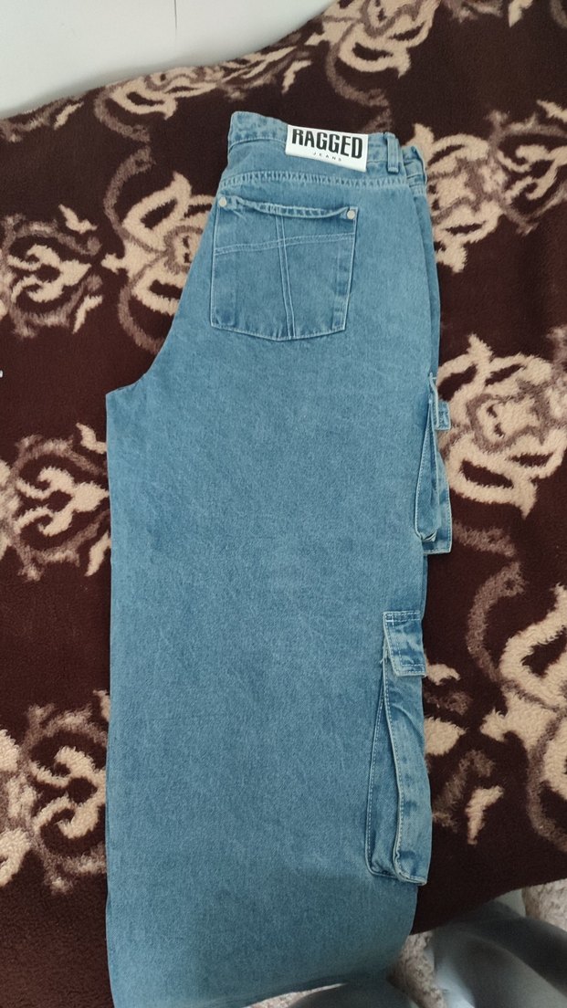 Mavi Bol Kesim Kot Pantolon - Görsel 3