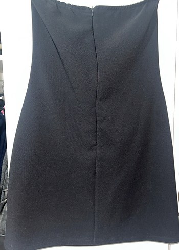 Siyah Straplez Midi Elbise beyaz Fiyonklu - Görsel 4