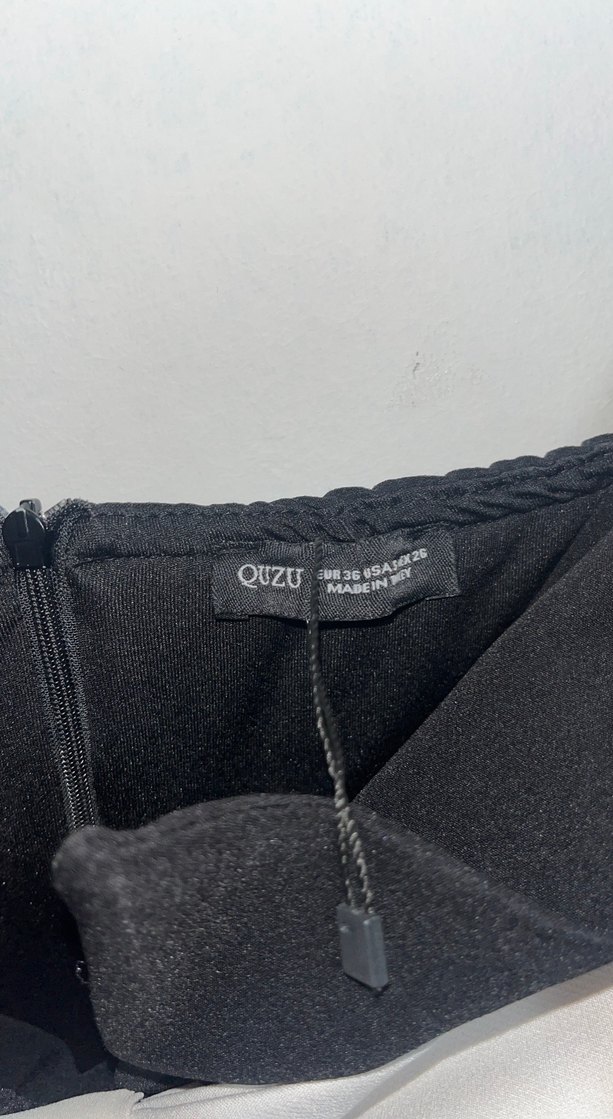 Siyah Straplez Midi Elbise beyaz Fiyonklu - Görsel 3