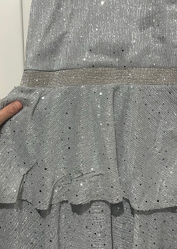 Gri Fırfırlı Abiye Elbise - Görsel 2