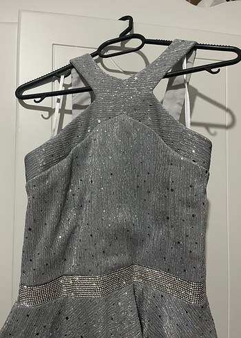 Gri Fırfırlı Abiye Elbise - Görsel 3