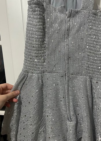 Gri Fırfırlı Abiye Elbise - Görsel 5