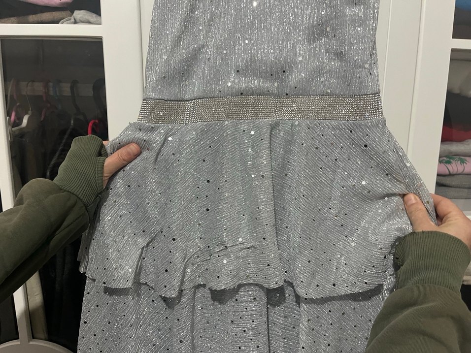 Gri Fırfırlı Abiye Elbise - Görsel 2