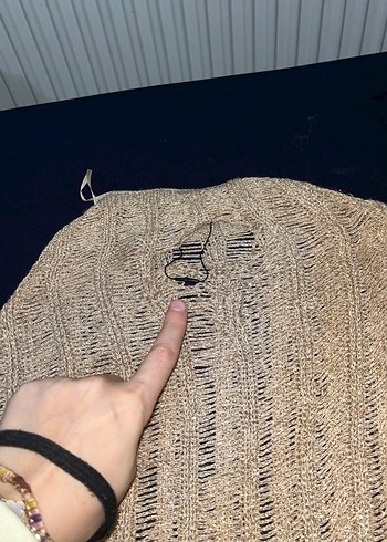 Bej simli  Örgü Midi Triko Kadın Kazak arkasında defolu - Görsel 7