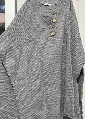 Düğmeli Gri Triko Midi Kazak takım - Görsel 3