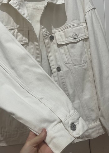 Beyaz Düğmeli Kadın Denim Ceket kot ceket - Görsel 3