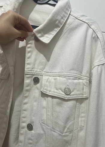Beyaz Düğmeli Kadın Denim Ceket kot ceket - Görsel 2