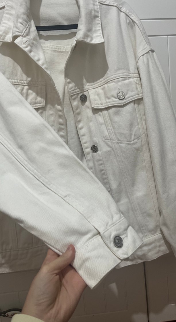 Beyaz Düğmeli Kadın Denim Ceket kot ceket - Görsel 3