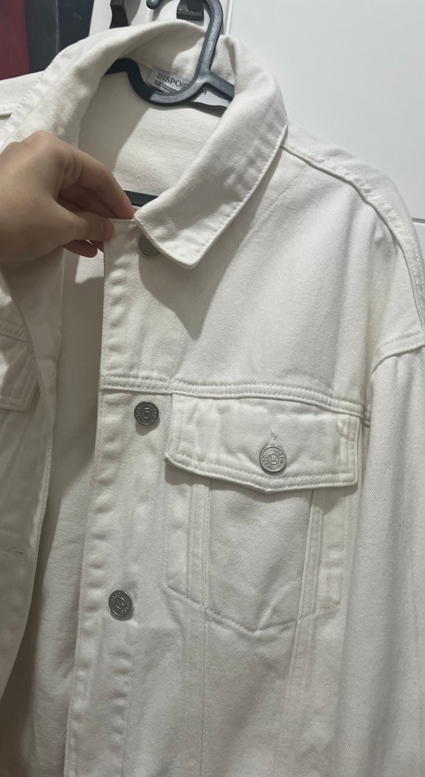 Beyaz Düğmeli Kadın Denim Ceket kot ceket - Görsel 2