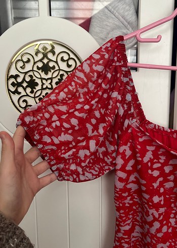 Kırmızı V Yaka Midi Bohem Elbise - Görsel 4