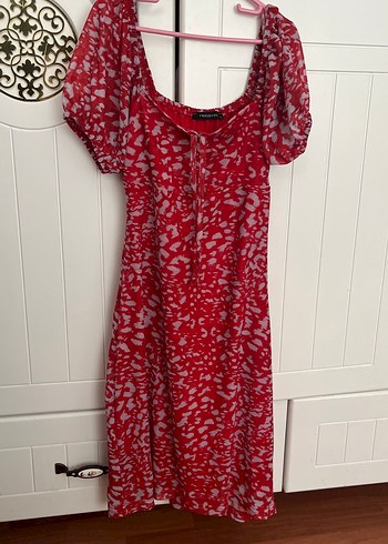 Kırmızı V Yaka Midi Bohem Elbise - Görsel 2