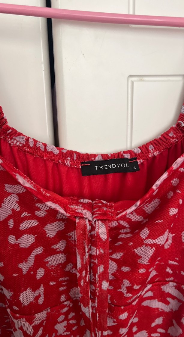 Kırmızı V Yaka Midi Bohem Elbise - Görsel 3